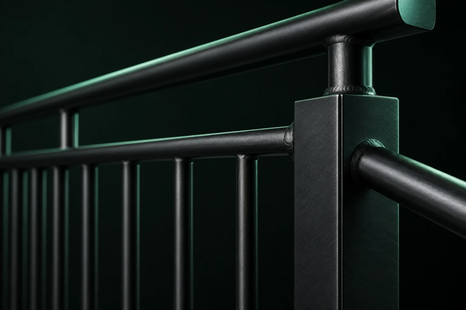 Detalle conceptual de una reja metálica negra con acabado contemporáneo